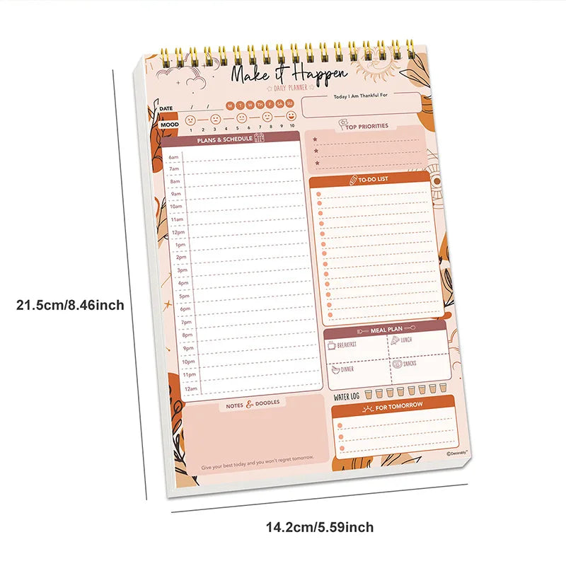 52 Daily Planner Sheets 6.5x10in Spring-Bound Notepad