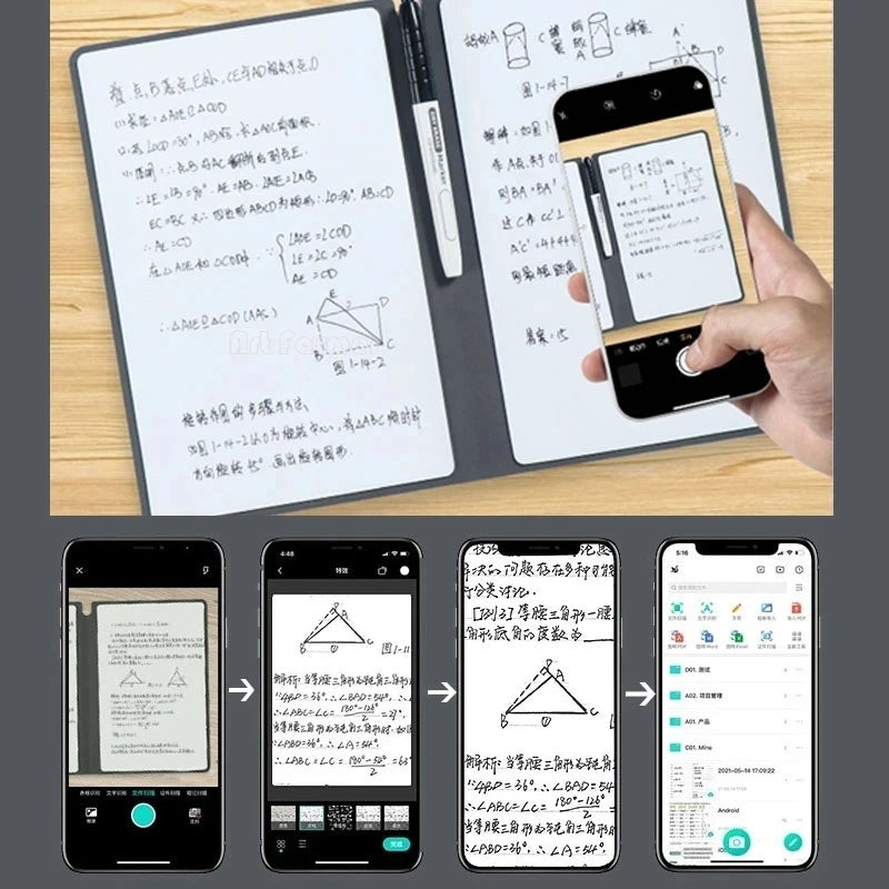 A5 Reusable Whiteboard Notebook Memo Book, Whiteboard Pen & Erasing Cloth