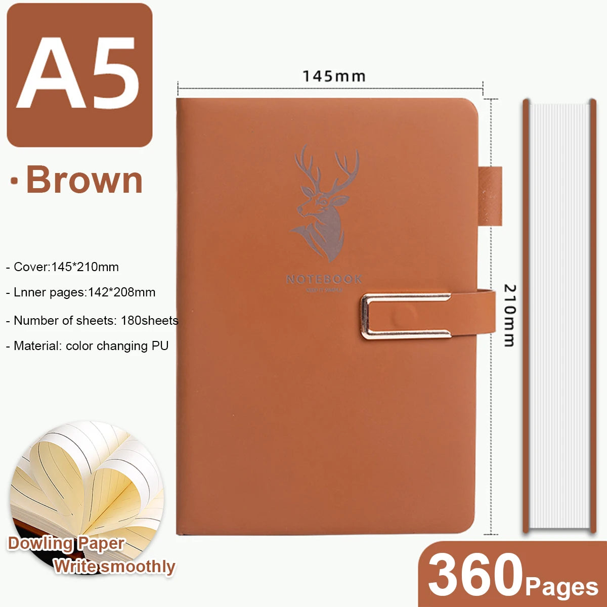 A5 Retro Notebook Journal Soft Leather Cover 160/360 Pages